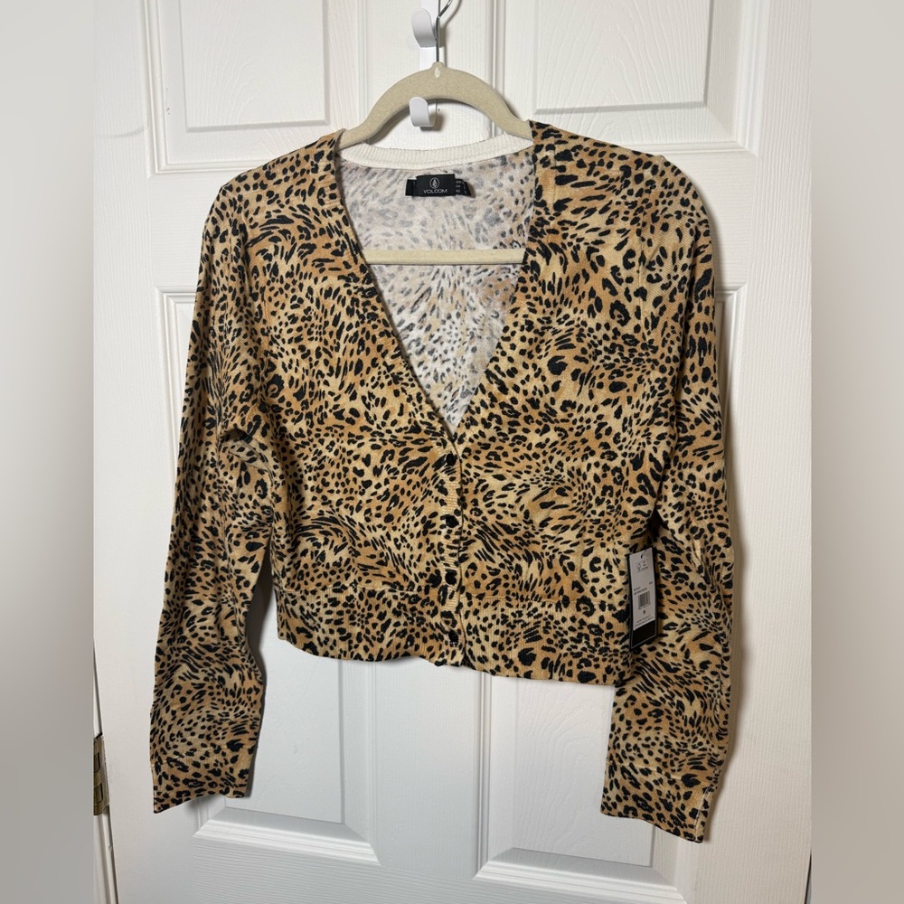 Volcom Leopard-Print Raglan Sweater in Cream and Black